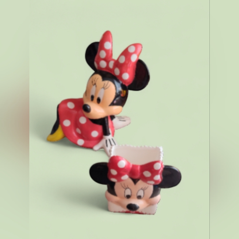 RETRO DISNEY MINNI MOUSE CERAMIC COIN BANK + ENESCO MINNIE MOUSE VASE
